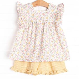 Toddler Girls Yellow & White Easter Egg Print Matching Set